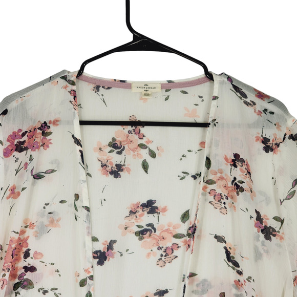 Mason Belle Kimono Tunic Top XXL Womens Open Gauzy Lace Cream Pink Cottage Fairy - Picture 7 of 16